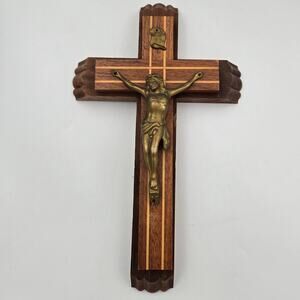 Vintage Wooden Crucifix with Metal Jesus and Inner Compartment Last Rites